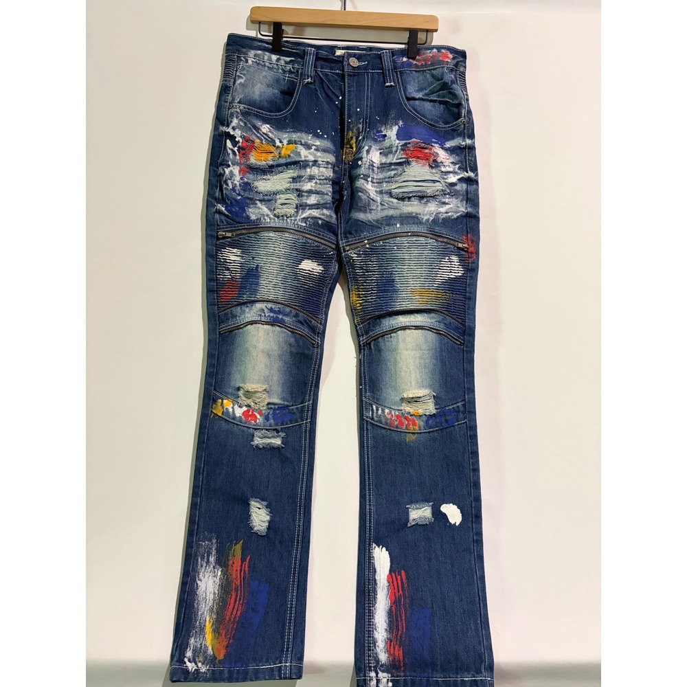 Smoke Rise Straight Leg Distressed Jeans Size 36x32 Dark Wash Grunge Nineties
